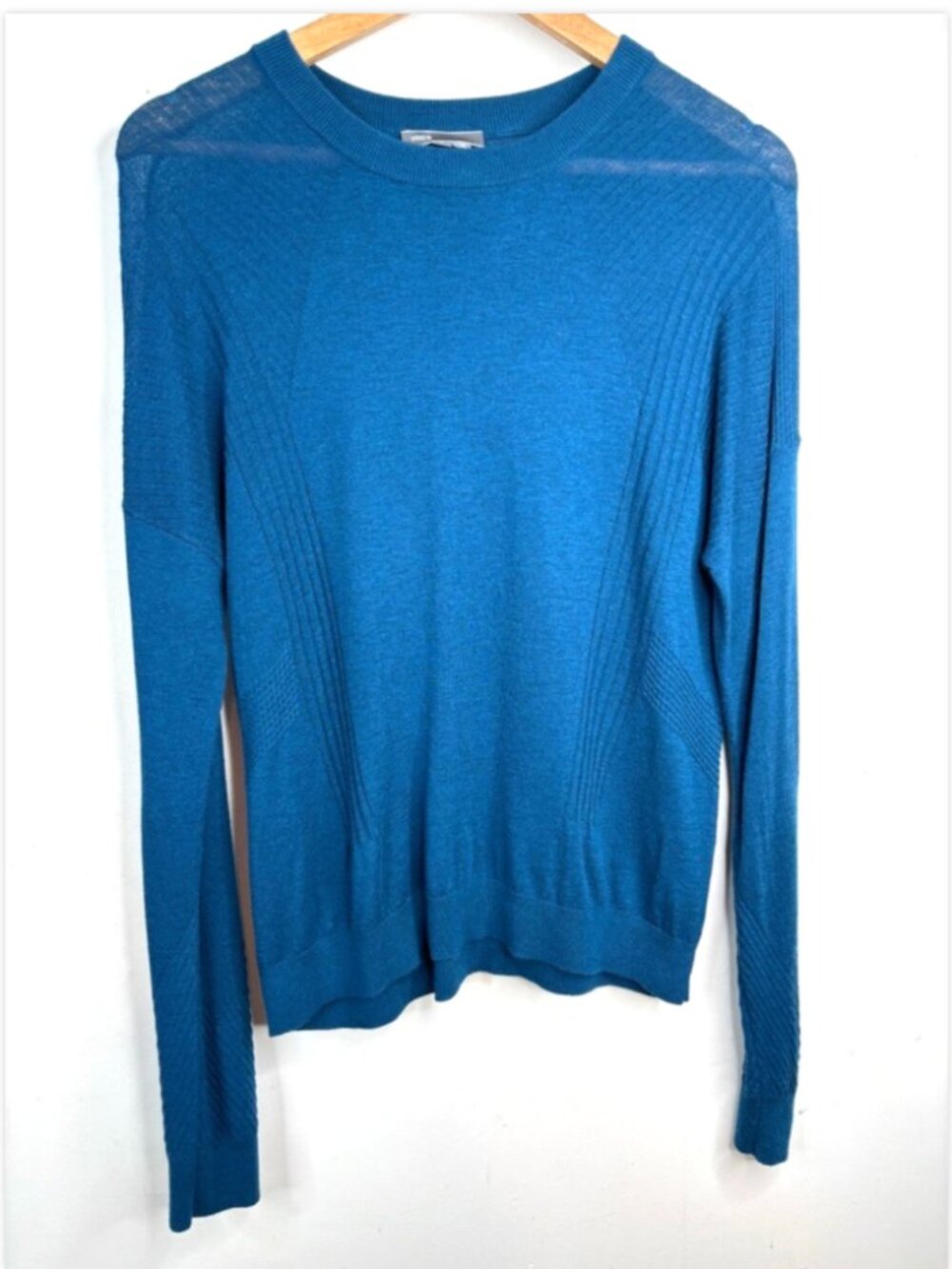 Vince Women's Teal Blue Merino Wool Blend Fine Knit Crewneck Sweater Size Large
